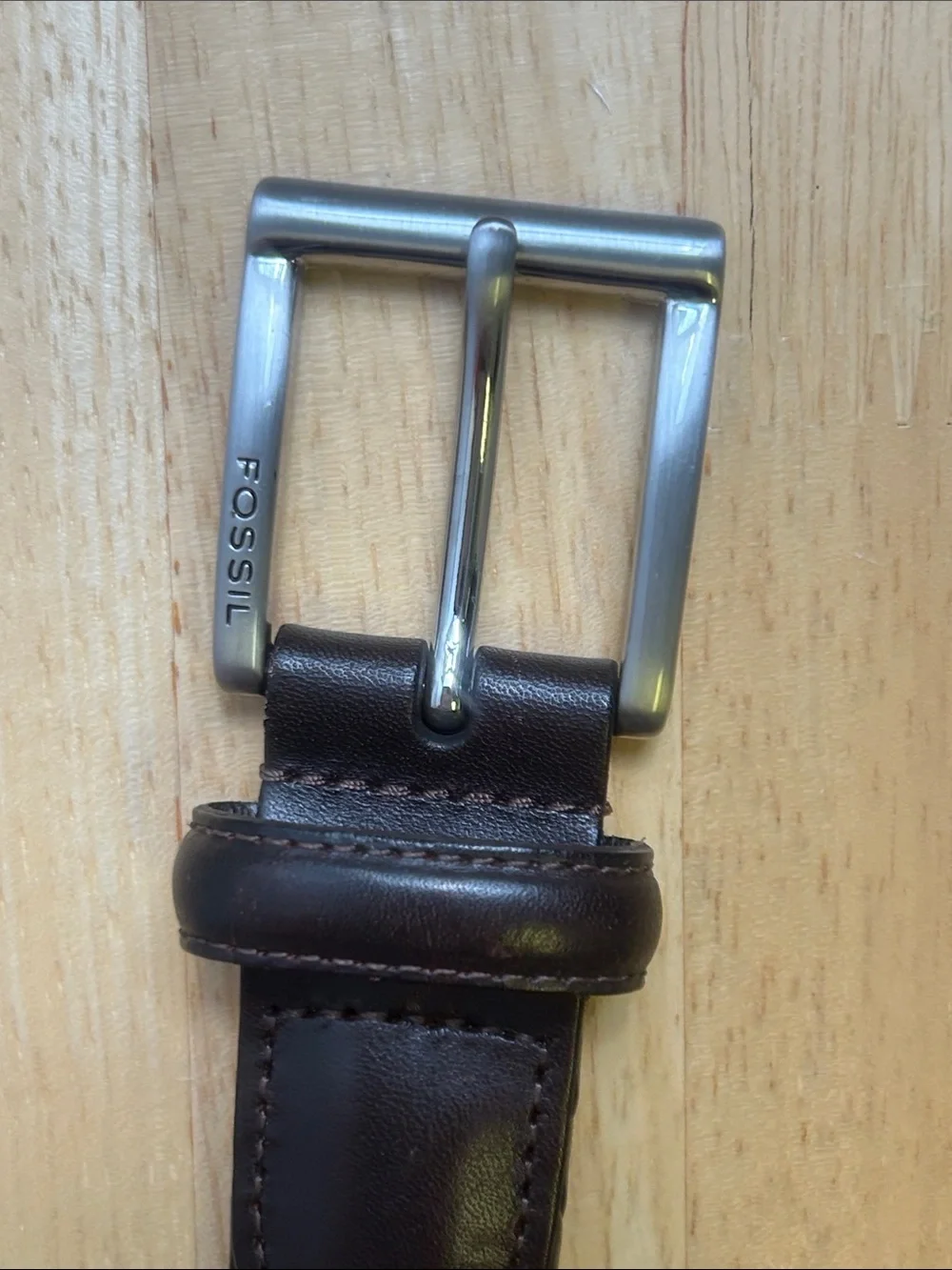 Like New Fossil Myles Brown Braided Leather Belt with Silver Buckle 85/34